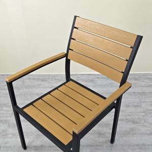 Ll's Modern Outdoor <span class=keywords><strong>Aluminium</strong></span> Metal Empilable Dining Bistro Contreplaqué Coffee Imitative Wood Furniture for Garden Park Villa Bedroom - Product Image 6