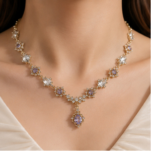 Collar de Cristal Chapado en Oro de Lujo para Mujer, Elegante Collar de Novia con Piedra Púrpura, Joyería de Moda, Regalo - Product Image 1