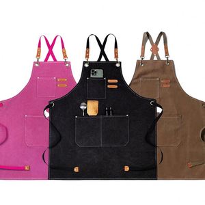 Custom Waterproof Coffee Shop Barista Chef Restaurant Menf Oil-proof 100% Cotton Canvas Cooking <b>Kitchen</b> <b>Aprons</b> with Pockets - Product Image 1