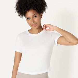 T-shirt court à manches courtes en coton doux pour femme, col rond, léger, idéal pour le yoga et l'entraînement - Product Image 4