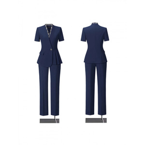 Women's Business Suit Set Short Sleeve Navy Blue Formal Workwear Anti-Wrinkle <b>Wool</b> Blend Commute Wear - Product Image 4