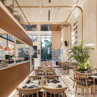 Comptoir de présentation en bois sur mesure pour café, vitrine à desserts en verre, vitrine de boulangerie à LED pour la décoration intérieure de café
