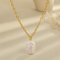 Collier en acier inoxydable plaqué or PVD avec pendentif perle carrée naturelle baroque, bijou quotidien inaltérable pour femme