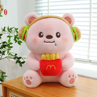 Jouet en peluche ours en coton PP mignon, forme de hamburger et frites, pour machine à griffes, fabricant de jouets en peluche personnalisés, ours chef en peluche