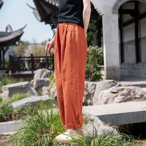 Nouvelle Collection Été 26 – Pantalon Décontracté Artistique Ample Taille Mi-Haute en Lin Lavé au Sable pour <span class=keywords><strong>Femme</strong></span> – Bloomers Amincissants en Coton-Lin pour la Méditation - Product Image 3