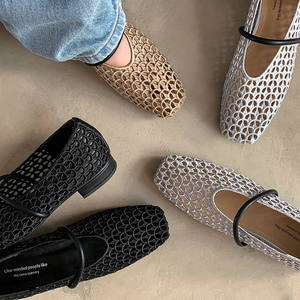 XINZI pioggia estate Hallow Out scarpe da balletto Mary Janes tessuto in vera pelle 2cm tacco basso donne treccia <span class=keywords><strong>ballerine</strong></span> per le signore - Product Image 4