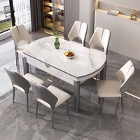 Ensemble de table à manger rectangulaire extensible contemporaine en chêne de luxe à prix abordable avec plateau en marbre haute performance