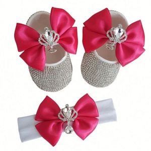 Newborn Spring Casual Photography Props Breathable Comfortable <b>Wool</b>/Nylon Rhinestone Bow Crown Baby Shoes Headbands <b>Socks</b> Usa - Product Image 5