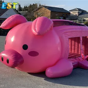 야외 어린이 거대한 탄력 성 고품질 PVC 돼지 풍선 탄력 점프 성 핑크 바운스 하우스 판매