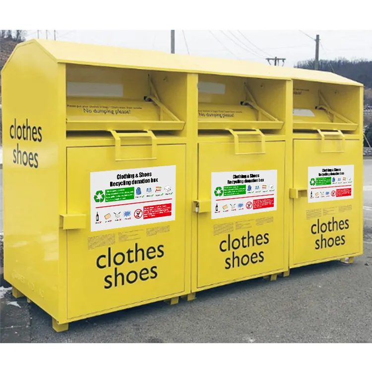 黄色工場カスタムデザイン屋外廃棄物衣類募金箱スチール製防水リサイクルボックス