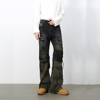 Nouveau style – Pantalon en jean camouflage déchiré style américain pour homme – Coupe ample et droite, jambe large, long – Tendance