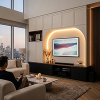 Mueble de TV de Pared con Chapa de Madera de Lujo Clásico, Resistente al Agua y al Desgaste, para Televisores de 65+ Pulgadas, para Sala de Estar o Dormitorio