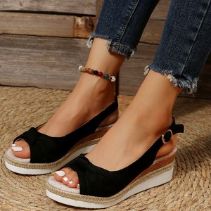2025 Dropshipping, novedad de verano para mujer, sandalias con plataforma de cuña de talla grande, Punta abierta elástica - Product Image 2