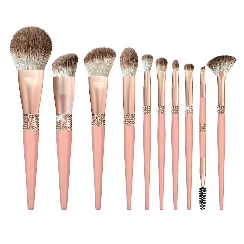 2022 pink 10 pcs makeup brush set travel makeup bag holding case custom logo label foundation brush makeup make up brushes