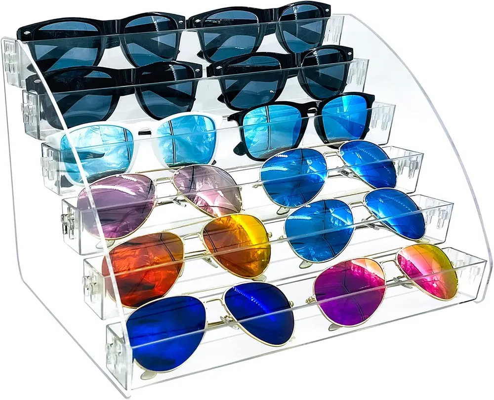 Mode clair acrylique lunettes de soleil organisateur clair lunettes vitrine avec 6 niveaux lunettes plateau de rangement boîte