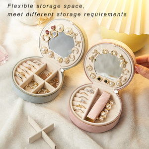 Wholesale Custom Travel Pink Jewellery Storage Case Logo Small Green Portable <strong>Round</strong> Velvet <strong>Jewelry</strong> <strong>Box</strong> With Mirror - Product Image 3