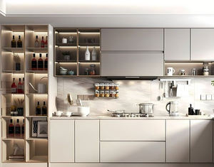 Armoire en contreplaqué de chêne rustique, étagère ouverte, armoire de cuisine, coin, plateau tournant, placard pour la conception de café - Product Image 5