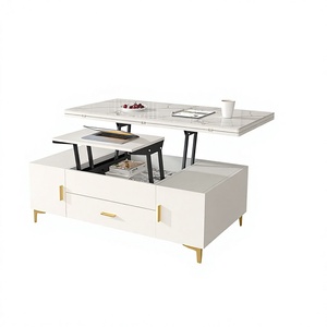 Table basse/salle à manger multifonctionnelle en bois massif avec plateau relevable, style crème, table pliante compacte pour petits salons, meubles de maison - Product Image 1