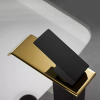 Robinet de lavabo de salle de bain moderne en acier inoxydable doré avec noyau de vanne céramique thermostatique, haut, carré, eau froide et chaude, pour hôtel