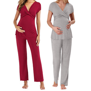 Vêtements d'<span class=keywords><strong>allaitement</strong></span> personnalisés pour femmes Pyjamas de maternité et d'<span class=keywords><strong>allaitement</strong></span> en bambou Pyjamas de <span class=keywords><strong>nuit</strong></span> pour femmes enceintes - Product Image 1