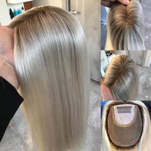 Entrega rápida Platinum Blonde White Toppers Long 20 22 pulgadas Base de seda Topper Clip en Hairpiece 6*7 Russian Hair Women Toupee - Product Image 6