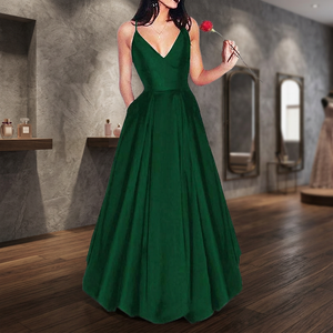 Summer New Casual Solid Color V-<b>Neck</b> Ruffles Floor-Length Elegant Bridesmaid Dresses for Women - Product Image 3