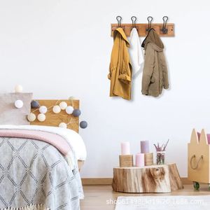 Adjustable <b>wooden</b> <b>coat</b> rack for entryway, clothes <b>hooks</b> behind doors, and wall-mounted key and bag rack for living room. - Product Image 2