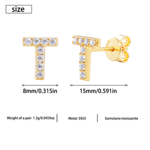 Pendientes Minimalistas <span class=keywords><strong>de</strong></span> Plata 925 con Moissanita y Baño <span class=keywords><strong>de</strong></span> Oro, con 26 Iniciales, <span class=keywords><strong>para</strong></span> Mujer y Hombre, Regalo con Engaste Certificado - Product Image 2
