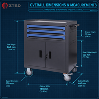 Armoire à outils à grande capacité de charge, chariot à outils, armoire de rangement avec finition thermolaquée, surface antirouille