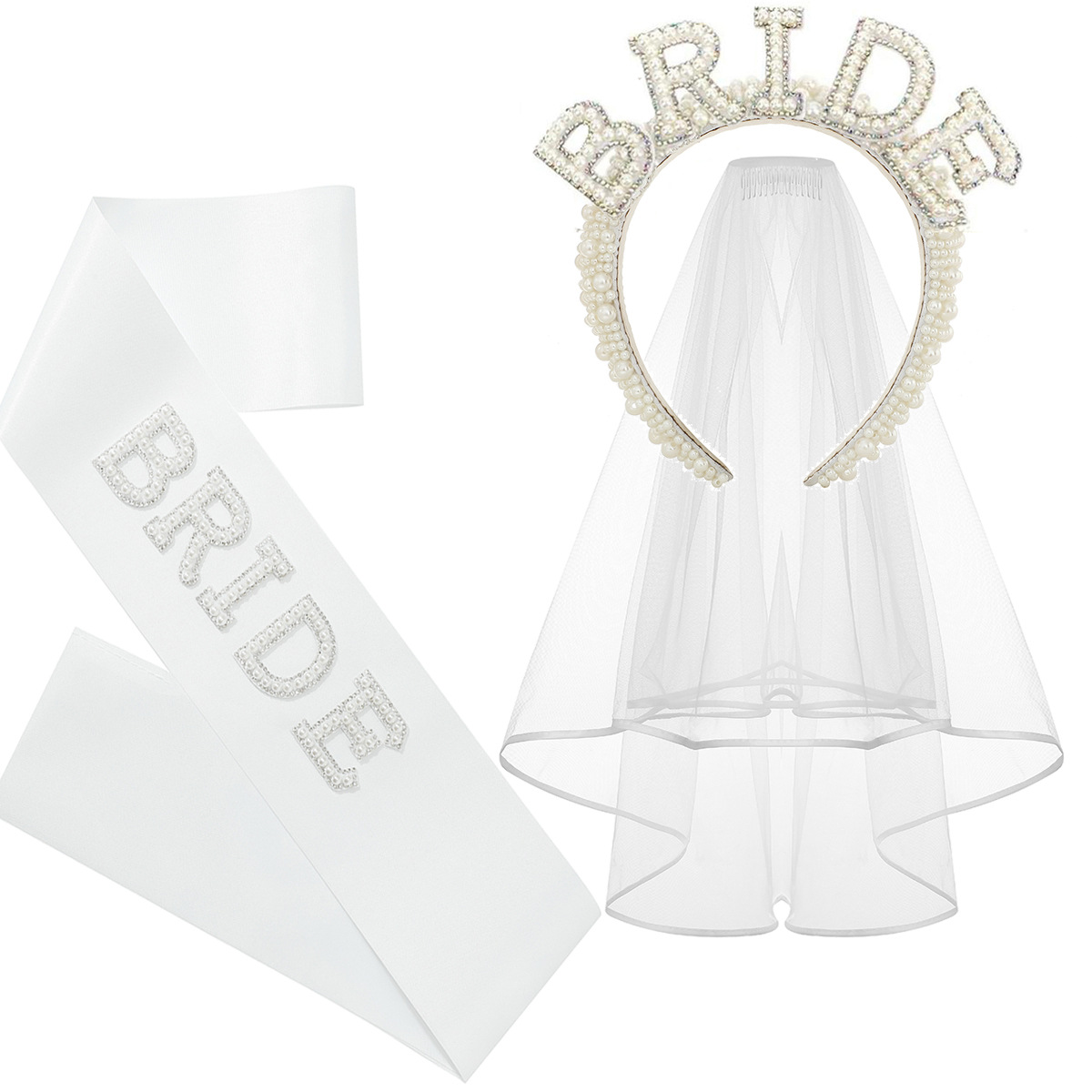 Bride hairband ab rhinestones three-piece set