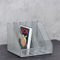 Organisateur de bureau en métal à 5 compartiments, étagère de rangement pour documents et papeterie, plateau multifonctionnel pour documents