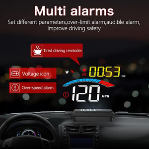 Kính chắn gió HUD OBD2 <span class=keywords><strong>Speedometer</strong></span> LCD hiển thị với tốc độ hiển thị rpm điện áp nước Temp lái xe khoảng cách & cảnh báo quá tốc độ - Product Image 3