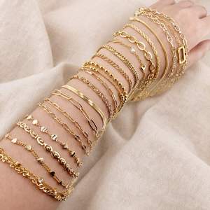 Chunky Fashion Personalized Luxury Stainless Steel 18 K Gold Plated Geometric Trendy Women's <b>Stacked</b> <b>Bracelets</b> Bangles - Product Image 2