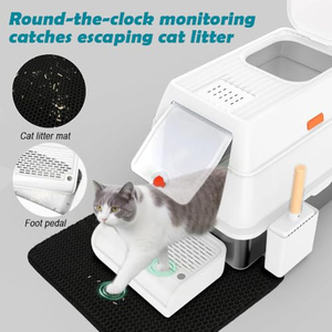 Bac à litière pour chat en acier inoxydable avec couvercle, entièrement fermé, grand bac à litière pour chat, entrée avant, sortie supérieure - Product Image 3
