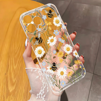 Coque de téléphone minimaliste motif abeilles et fleurs pour iPhone 14 15 16 17 Pro Max, transparente, souple, antichoc, protection intégrale, vente en gros