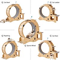 Structure d'escalade pour chat 5-en-1 en bois, moderne, élégante, classique, de luxe, écologique, avec tapis roulant, rouleau d'exercice, aire de jeux pour animaux et griffoir