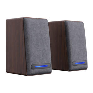 Boîte de haut-parleurs d'étagère en bois marron avec haut-parleur d'étagère de moniteur d'ordinateur alimenté par USB de dent bleue pour PC - Product Image 5