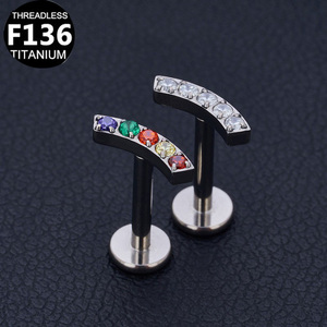 Getta ASTM F136 G23 Titane Clous de Labret Sans Filetage 16G à Poussoir pour Piercing Cartilage Oreille Tragus Hélix, Zircon pour Enfants - Product Image 5