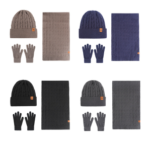 Bonnet souple <span class=keywords><strong>en</strong></span> tricot torsadé <span class=keywords><strong>à</strong></span> bord profond et cache-<span class=keywords><strong>cou</strong></span> confortable avec logo personnalisé, ensemble gants, écharpe et chapeau pour l'hiver - Product Image 6