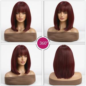 Perruques Bob Courtes et Droites Rouge Bordeaux avec Frange Longueur Épaule Résistantes à la Chaleur pour Femmes à la Mode (Vente en Gros) - Product Image 6