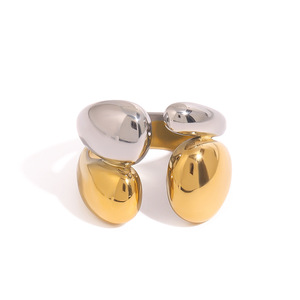 Stainless Steel <b>Ring</b> Geometric Shape Double Layered Smooth Finish Unisex Party Jewelry - Product Image 1