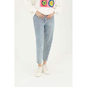 Jeans de Cintura Alta para Mujer con Adornos de Piedras - 18156PNT - AZUL CLARO - Product Image 4