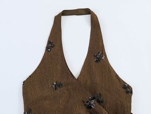Ensemble de soirée 2 pièces de luxe pour <span class=keywords><strong>femme</strong></span>, haut à sequins col halter et pantalon large, collection 2026, fabrication OEM par usine chinoise - Product Image 6