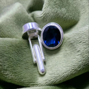 Boutons de manchette en topaze bleue de qualité supérieure, taille ovale, faits à la main, en argent sterling 925, bijoux de luxe unisexe, fabrication de pierres précieuses - Product Image 1