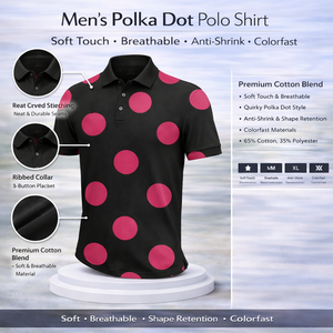 Polo Personalizado para Hombre, Negro con Puntos Rosas, Transpirable, de Secado Rápido, Manga Corta, para Golf, al por Mayor - Product Image 2