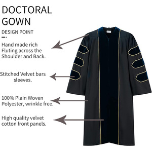 European And American Style <b>Doctoral</b> Gown <b>Set</b> Black Red Velvet Unisex Academic Graduation Robe With Cap For College Students - Product Image 5