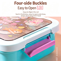 Boîte à lunch portable C331 avec logo personnalisé, mignonne, en plastique, rectangulaire, avec 3 compartiments, boîte à bento anti-fuite, motif de dessin animé
