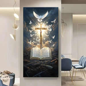 Colomba bianca e bibbia incrociata: stampa murale di arte murale di fede religiosa di gesus, murale su tela, pittura di animali della camera da letto del soggiorno - Product Image 3