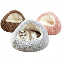 Grenzüberschreitendes Plüsch-Katzenbett, ganzjährig nutzbar, halbgeschlossen, atmungsaktiv, wasserdicht, winterwarm, muschelförmige Hundebettkurche zum Schlafen