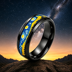 Anillo de Compromiso y Eternidad JLM al por Mayor, OEM, de Acero Inoxidable Negro, Diseño Noche Estrellada, para Hombre y Mujer, Ajuste Cómodo, Joyería Artística - Product Image 1
